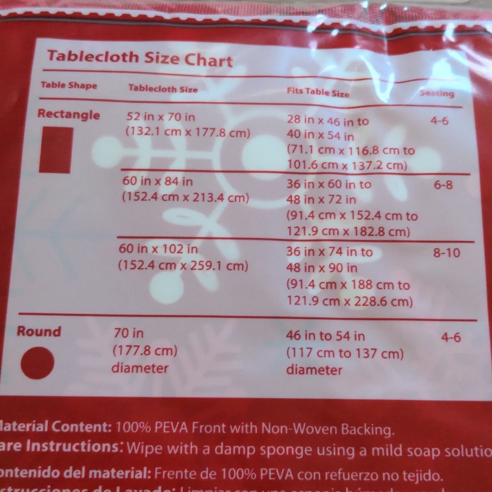 NIB Christmas Snowflakes Red Vinyl Rectangle Tablecloth (52
